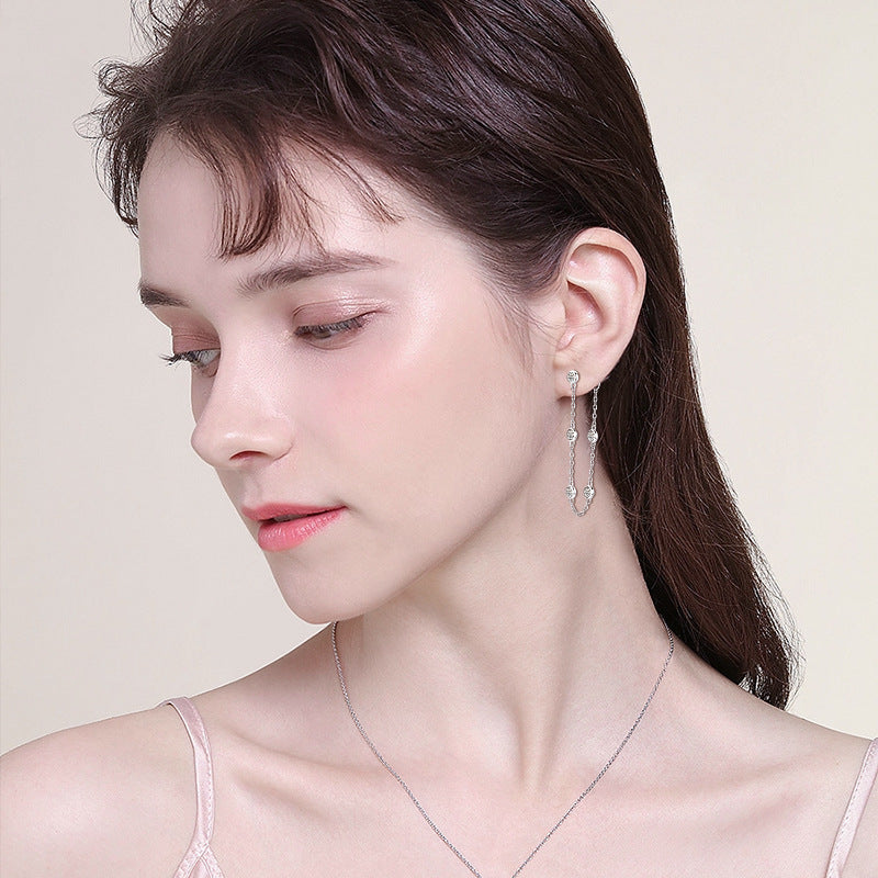 Moissanite Chain Tassel Stud Earrings-Sterling Silver-lornajewelry