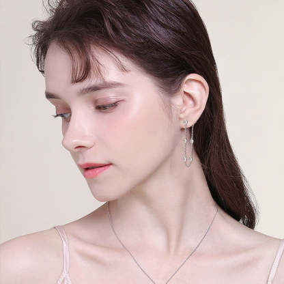 Moissanite Chain Tassel Stud Earrings-Sterling Silver-lornajewelry