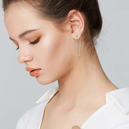 Moissanite Chain Tassel Stud Earrings-Sterling Silver-lornajewelry