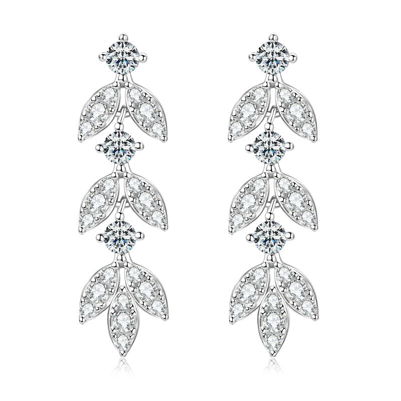 Moissanite Tassel Leaf Earrings-Sterling Silver-lornajewelry
