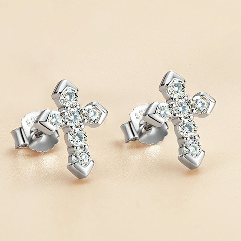 Moissanite Cross Earrings-Sterling Silver-lornajewelry