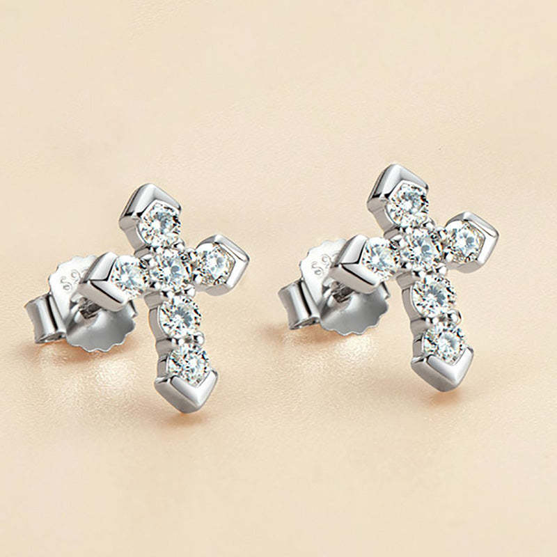 Moissanite Cross Earrings-Sterling Silver-lornajewelry