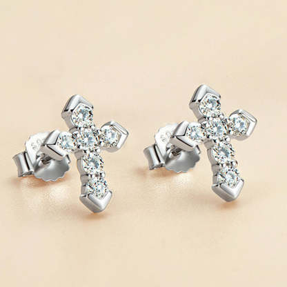 Moissanite Cross Earrings-Sterling Silver-lornajewelry