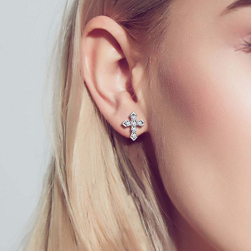 Moissanite Cross Earrings-Sterling Silver-lornajewelry