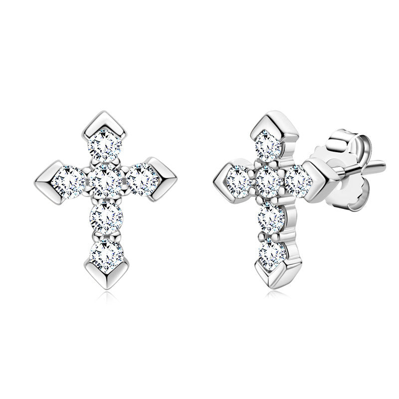 Moissanite Cross Earrings-Sterling Silver-lornajewelry