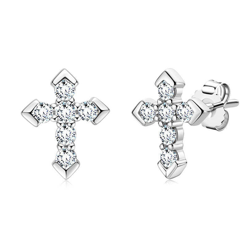 Moissanite Cross Earrings-Sterling Silver-lornajewelry
