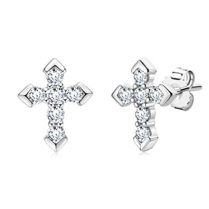 Moissanite Cross Earrings-Sterling Silver-lornajewelry