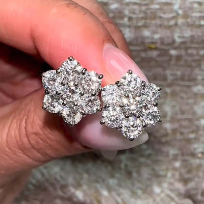 Precious Flower Design Round Cut Earrings-Sterling Silver-lornajewelry