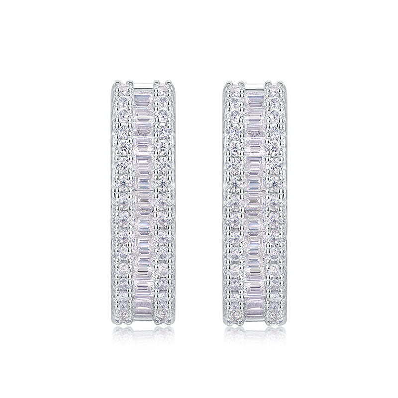 Moissanite Chic Design Stud Earrings-Sterling Silver-lornajewelry