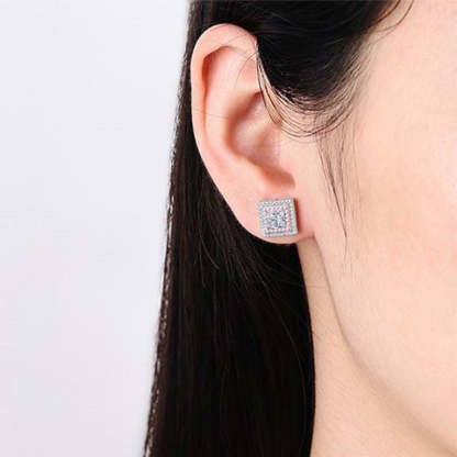Moissanite Halo Princess Cut Stud Earrings In Sterling Silver-Sterling Silver-lornajewelry