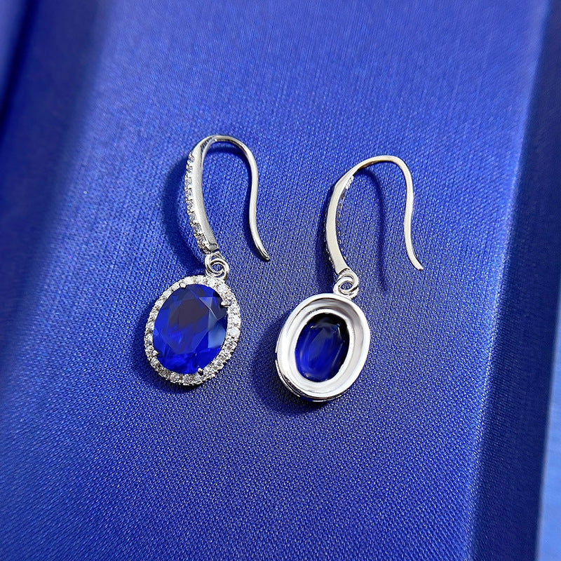 Elegant Sapphire Oval Cut Women's Earrings-Sterling Silver-lornajewelry