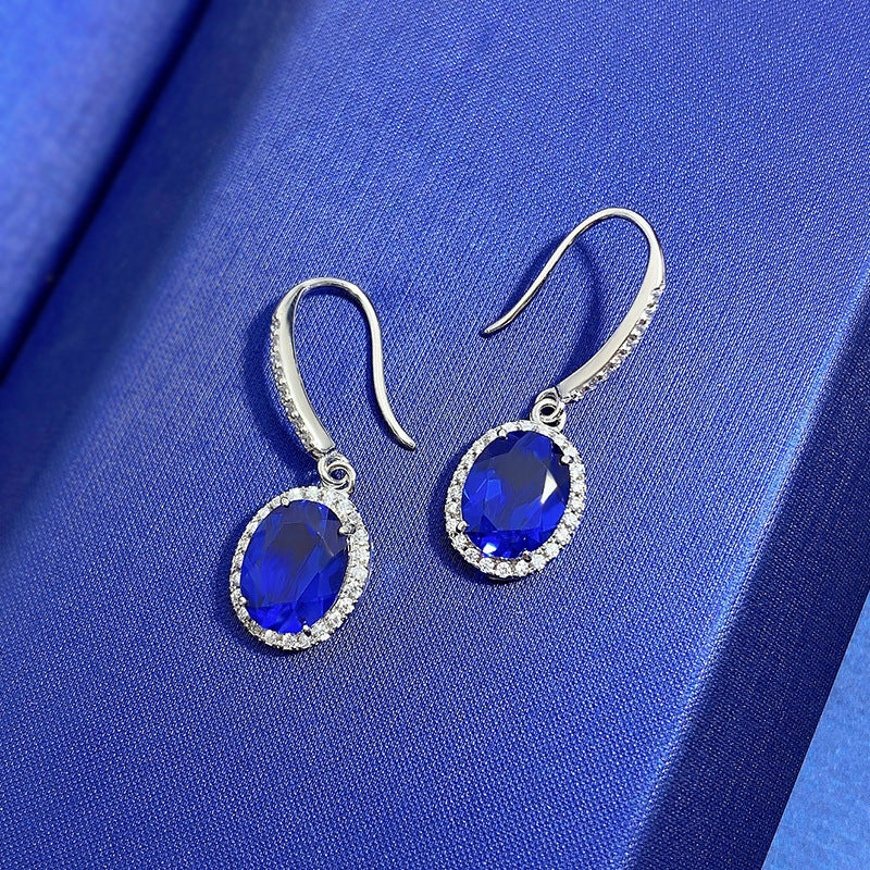 Elegant Sapphire Oval Cut Women's Earrings-Sterling Silver-lornajewelry