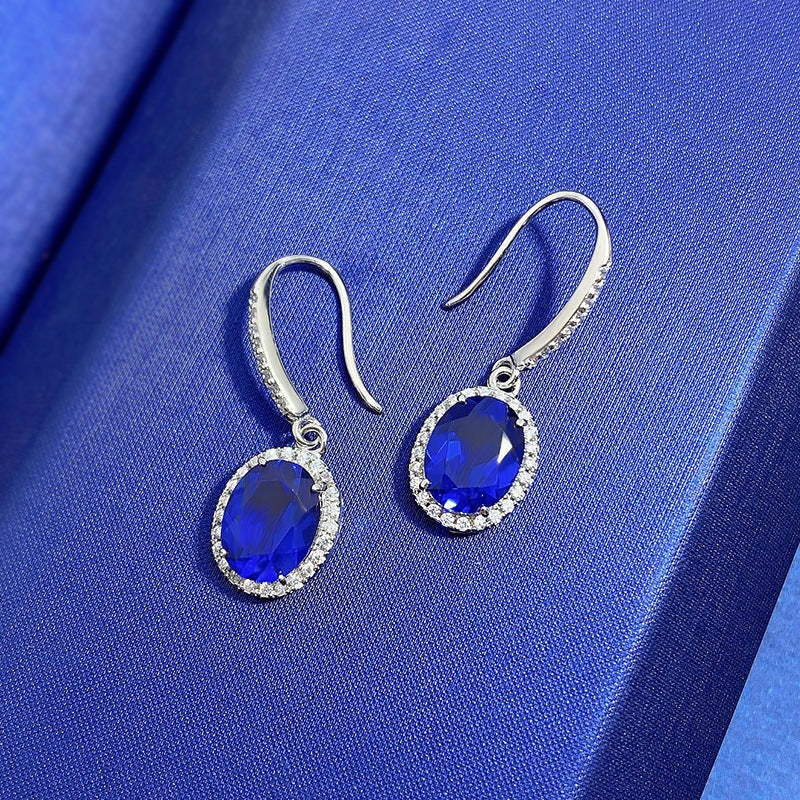 Elegant Sapphire Oval Cut Women's Earrings-Sterling Silver-lornajewelry