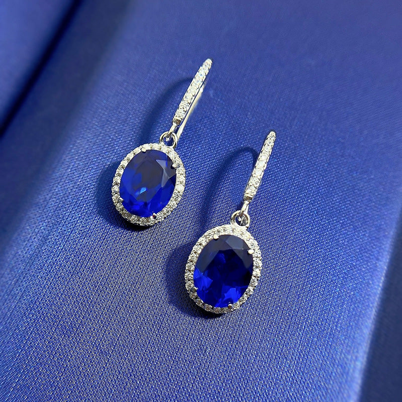 Elegant Sapphire Oval Cut Women's Earrings-Sterling Silver-lornajewelry