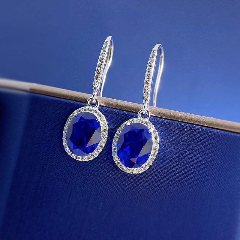 Elegant Sapphire Oval Cut Women's Earrings-Sterling Silver-lornajewelry