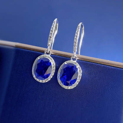 Elegant Sapphire Oval Cut Women's Earrings-Sterling Silver-lornajewelry
