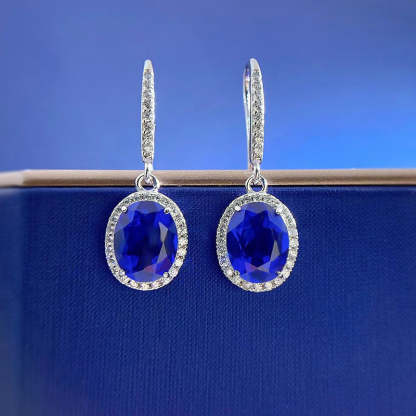 Elegant Sapphire Oval Cut Women's Earrings-Sterling Silver-lornajewelry