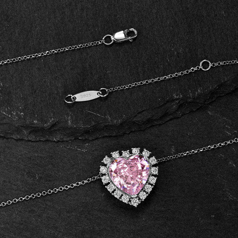 Halo Heart Cut Pink Sapphire Sterling Silver Necklace For Women-Sterling Silver-lornajewelry