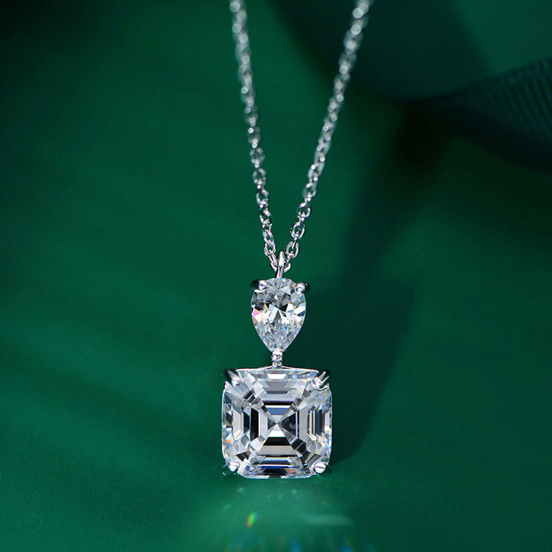 Luxury Stunning 12 Carat Asscher Cut White Sapphire Necklace In Sterling Silver-Sterling Silver-lornajewelry