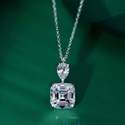 Luxury Stunning 12 Carat Asscher Cut White Sapphire Necklace In Sterling Silver-Sterling Silver-lornajewelry