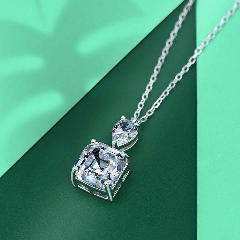 Luxury Stunning 12 Carat Asscher Cut White Sapphire Necklace In Sterling Silver-Sterling Silver-lornajewelry