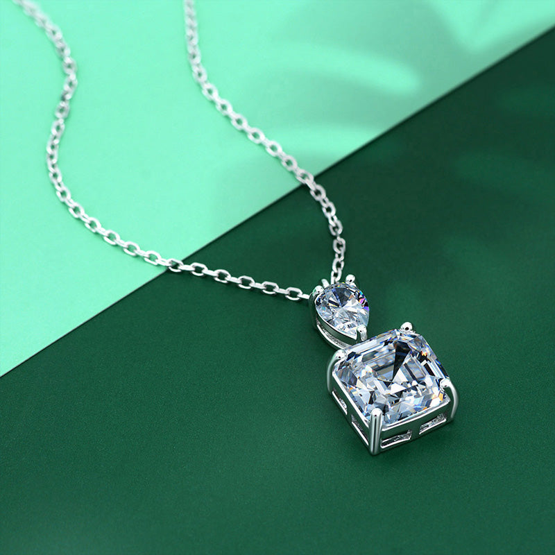 Luxury Stunning 12 Carat Asscher Cut White Sapphire Necklace In Sterling Silver-Sterling Silver-lornajewelry