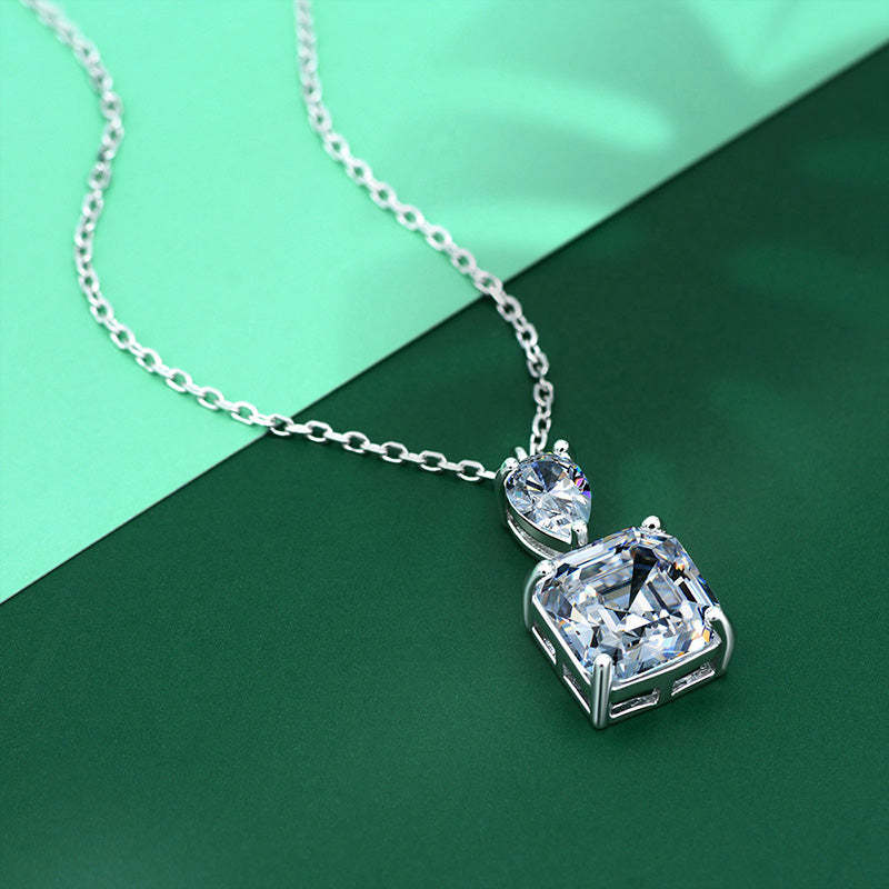 Luxury Stunning 12 Carat Asscher Cut White Sapphire Necklace In Sterling Silver-Sterling Silver-lornajewelry