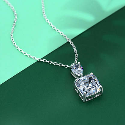 Luxury Stunning 12 Carat Asscher Cut White Sapphire Necklace In Sterling Silver-Sterling Silver-lornajewelry