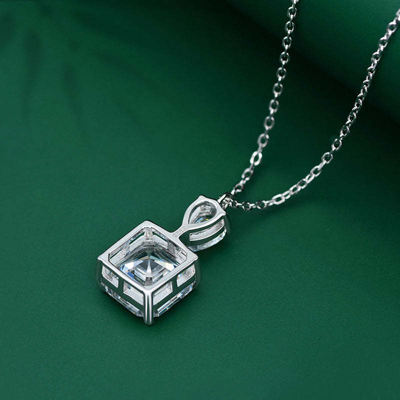 Luxury Stunning 12 Carat Asscher Cut White Sapphire Necklace In Sterling Silver-Sterling Silver-lornajewelry