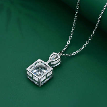Luxury Stunning 12 Carat Asscher Cut White Sapphire Necklace In Sterling Silver-Sterling Silver-lornajewelry