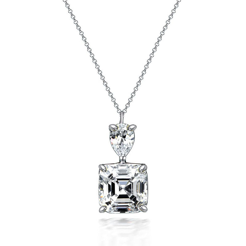 Luxury Stunning 12 Carat Asscher Cut White Sapphire Necklace In Sterling Silver-Sterling Silver-lornajewelry