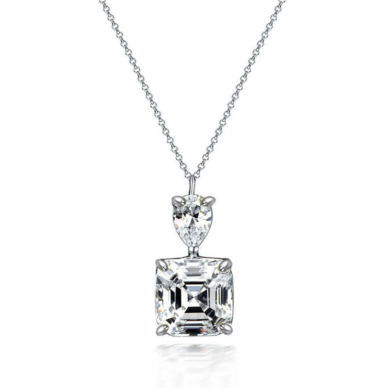 Luxury Stunning 12 Carat Asscher Cut White Sapphire Necklace In Sterling Silver-Sterling Silver-lornajewelry