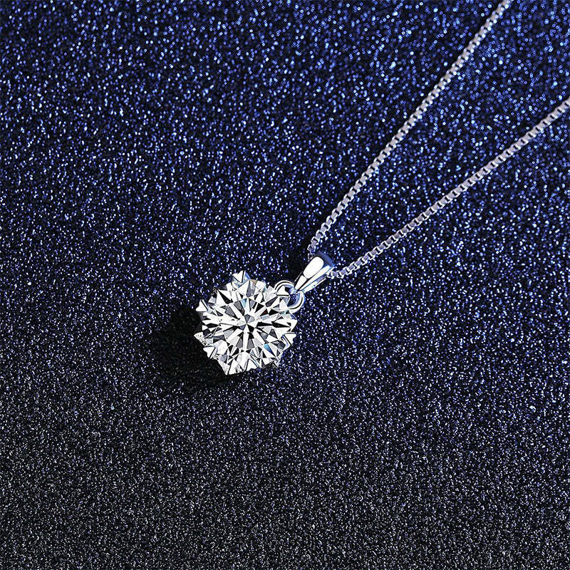 Moissanite Classic Round Cut Necklace Pendant-Sterling Silver-lornajewelry