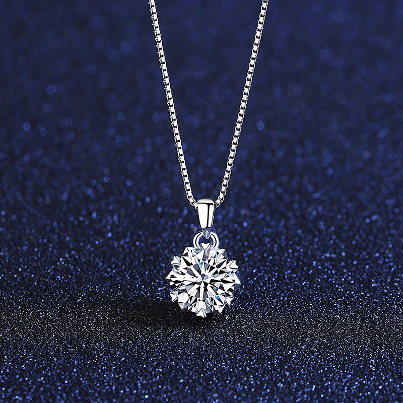Moissanite Classic Round Cut Necklace Pendant-Sterling Silver-lornajewelry