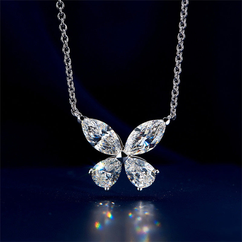 Butterfly Design Women's Pendant Necklace In Sterling Silver-Sterling Silver-lornajewelry