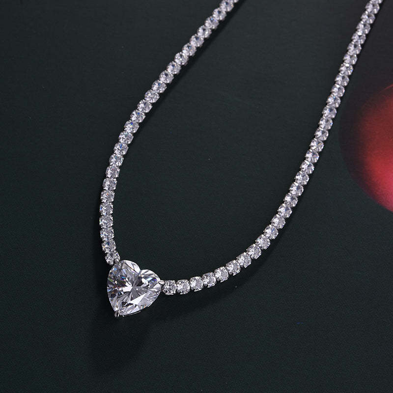 Elegant Heart Cut  Pendant with Necklace In Sterling Silver-Sterling Silver-lornajewelry