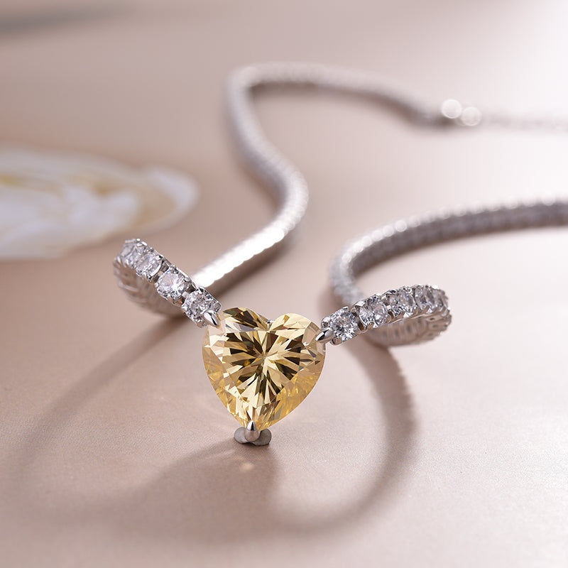 Gorgeous Yellow Sapphire Heart Cut Pendant with Necklace In Sterling Silver-Sterling Silver-lornajewelry