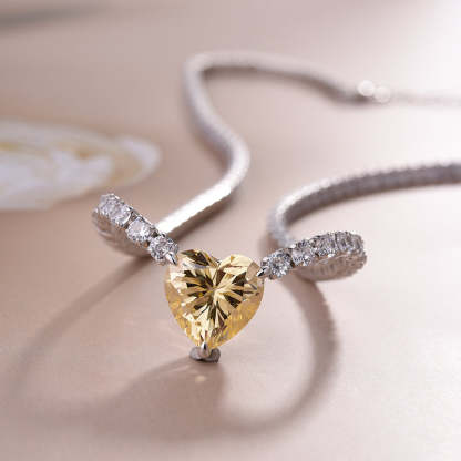 Gorgeous Yellow Sapphire Heart Cut Pendant with Necklace In Sterling Silver-Sterling Silver-lornajewelry