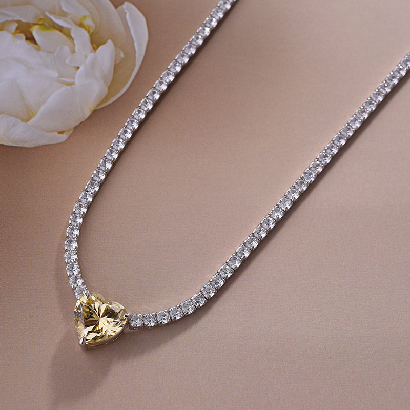 Gorgeous Yellow Sapphire Heart Cut Pendant with Necklace In Sterling Silver-Sterling Silver-lornajewelry