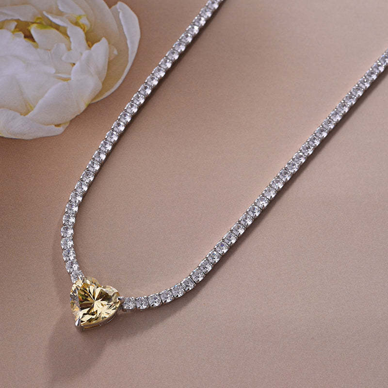 Gorgeous Yellow Sapphire Heart Cut Pendant with Necklace In Sterling Silver-Sterling Silver-lornajewelry