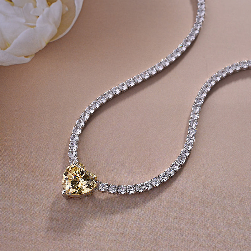 Gorgeous Yellow Sapphire Heart Cut Pendant with Necklace In Sterling Silver-Sterling Silver-lornajewelry