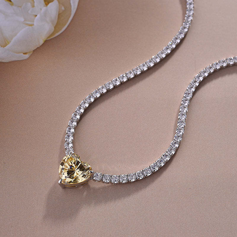 Gorgeous Yellow Sapphire Heart Cut Pendant with Necklace In Sterling Silver-Sterling Silver-lornajewelry
