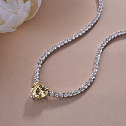Gorgeous Yellow Sapphire Heart Cut Pendant with Necklace In Sterling Silver-Sterling Silver-lornajewelry