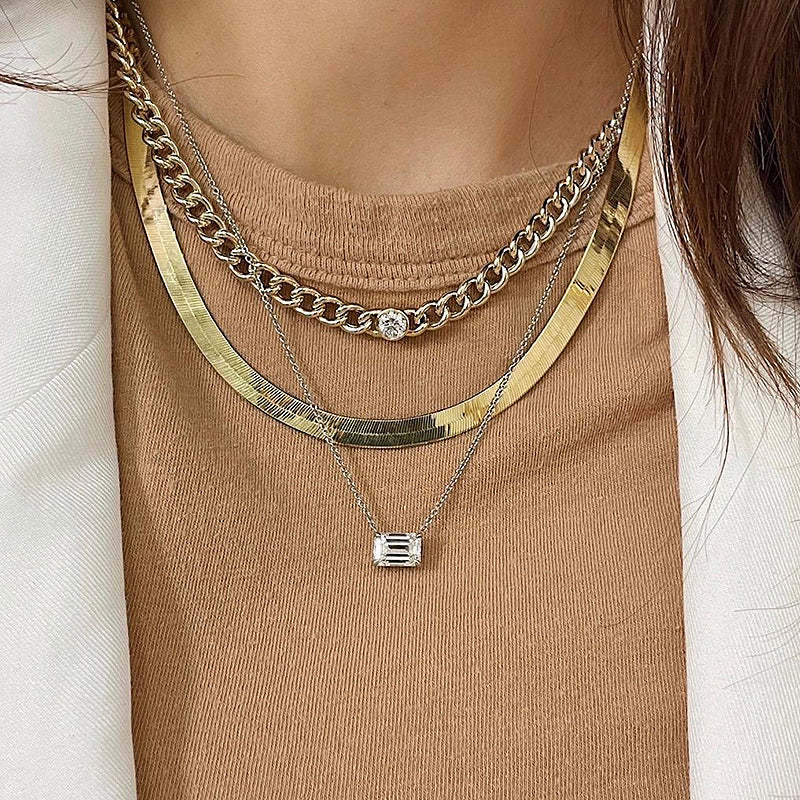 Simple Emerald Cut Pendant Necklace In Sterling Silver-Sterling Silver-lornajewelry