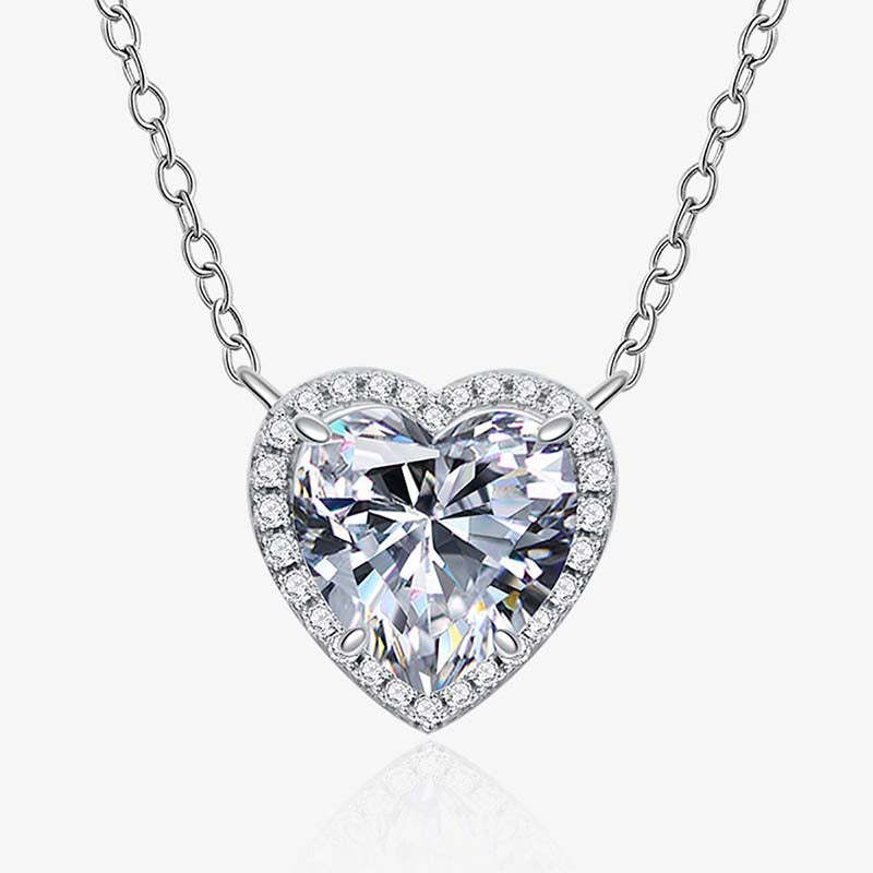 Elegant Halo Heart Cut Necklace For Women In Sterling Silver-Sterling Silver-lornajewelry