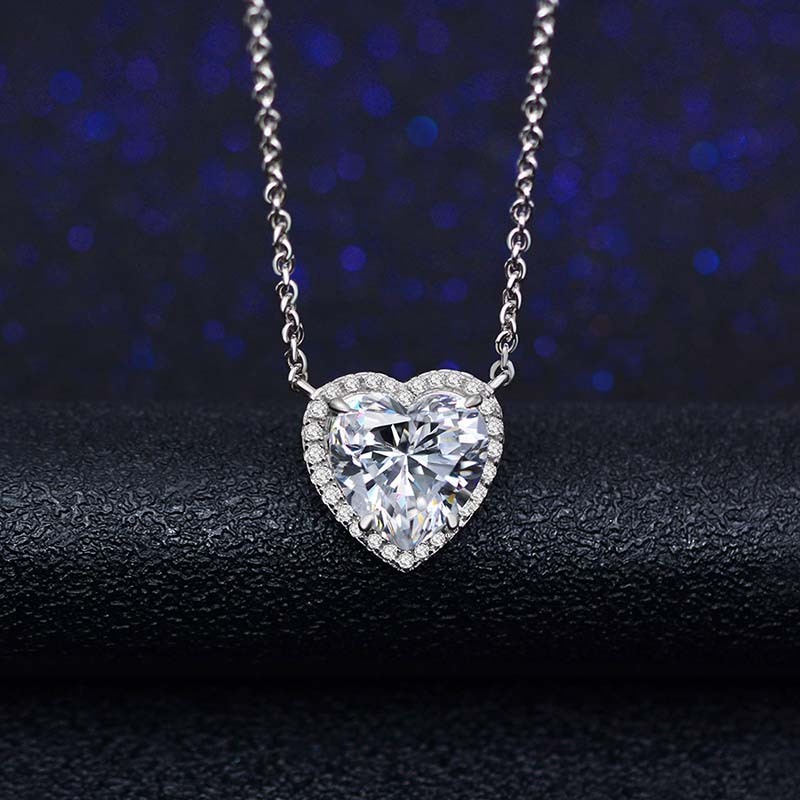 Elegant Halo Heart Cut Necklace For Women In Sterling Silver-Sterling Silver-lornajewelry