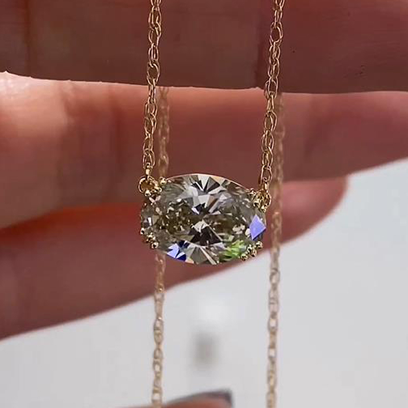 Exquisite Yellow Gold Oval Cut Pendant Necklace For Women In Sterling Silver-Sterling Silver-lornajewelry