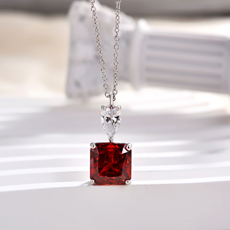 Stunning Radiant Cut Ruby Stone Necklace In Sterling Silver-Sterling Silver-lornajewelry