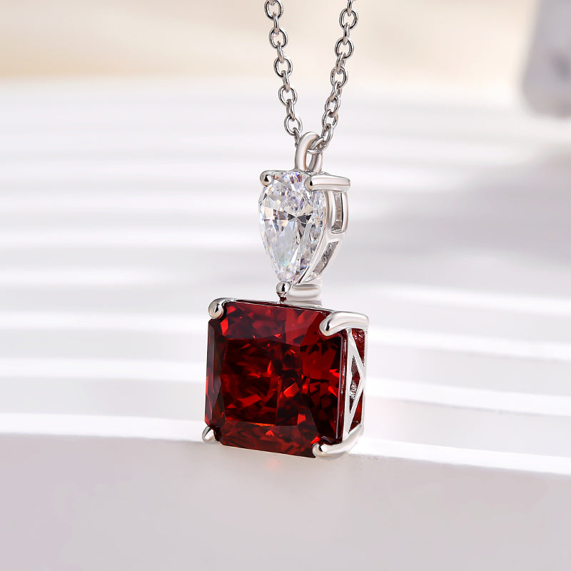 Stunning Radiant Cut Ruby Stone Necklace In Sterling Silver-Sterling Silver-lornajewelry
