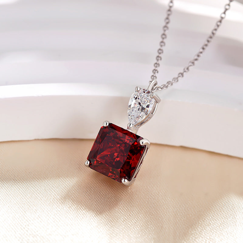 Stunning Radiant Cut Ruby Stone Necklace In Sterling Silver-Sterling Silver-lornajewelry